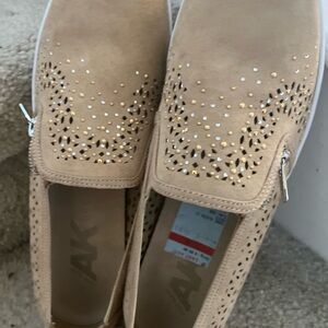 Anne Klein AK Sport Taupe Slip-On Sneakers with Stud Detail